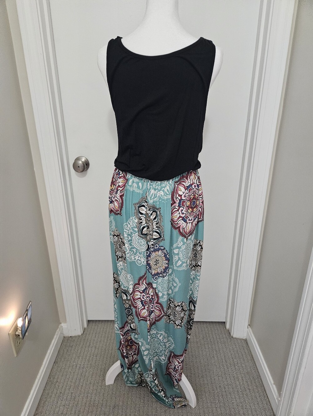 Sophie Rae Black Tank Top Maxi Dress with Teal Floral Skirt Size XL Sundress - Picture 2 of 5